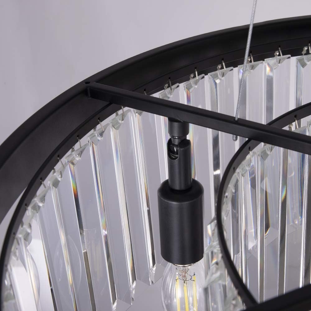Modern Crystal Chandelier for Dining Room, 6 Lights Black Farmhouse Crystal Pendant Light, Vintage Ceiling Lighting Fixture for Kitchen Island, Living Room, Bedroom, Hallway, Foyer, W-21.65”