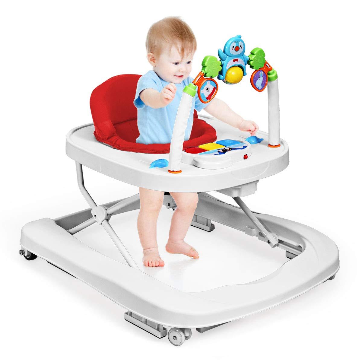 Baby Walker, Foldable Push Learning Walker Toy-Seated & Walk-Behind with Wheels