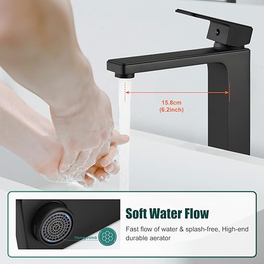 Vessel Sink Faucet Bathroom Sink Faucet Tall Body Vessel Bowl Tap Single-Hole Deck Mount Lavatory Vanity Mixer Bar Tap Tall Spout Brass Tall Bathroom Faucet,Matte Black,with Drain