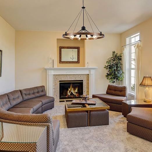 Farmhouse Chandelier Diam 38'', Large Wagon Wheel Chandelier Wild West for Dining Room