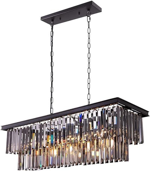 Black Crystal Chandelier, 9-Light Modern Farmhouse Chandeliers Dining Room Lighting Fixture