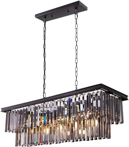 Black Crystal Chandelier, 9-Light Modern Farmhouse Chandeliers Dining Room Lighting Fixture