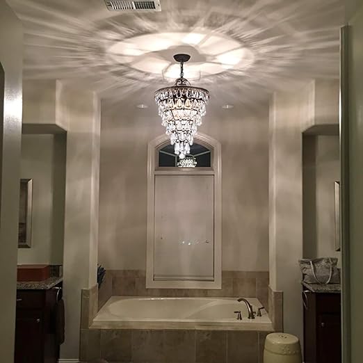 14 Inch Crystal Chandelier,Farmhouse Bronze Bathroom Chandeliers,4-Light Foyer Lighting Hanging Pendant Light Fixture for Bedroom Entryway Living Kids Room Corridor Closet