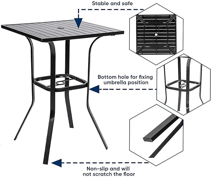 Outdoor Bar Height Bistro Table with Umbrella Hole