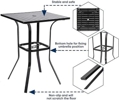 Outdoor Bar Height Bistro Table with Umbrella Hole
