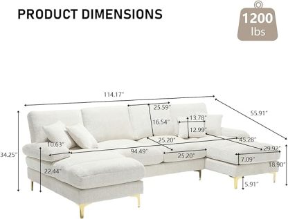 U-Shaped Sectional Sofa, Modern Chenille Tufted Overstuffed Comfy Cloud 4 Seater Couch