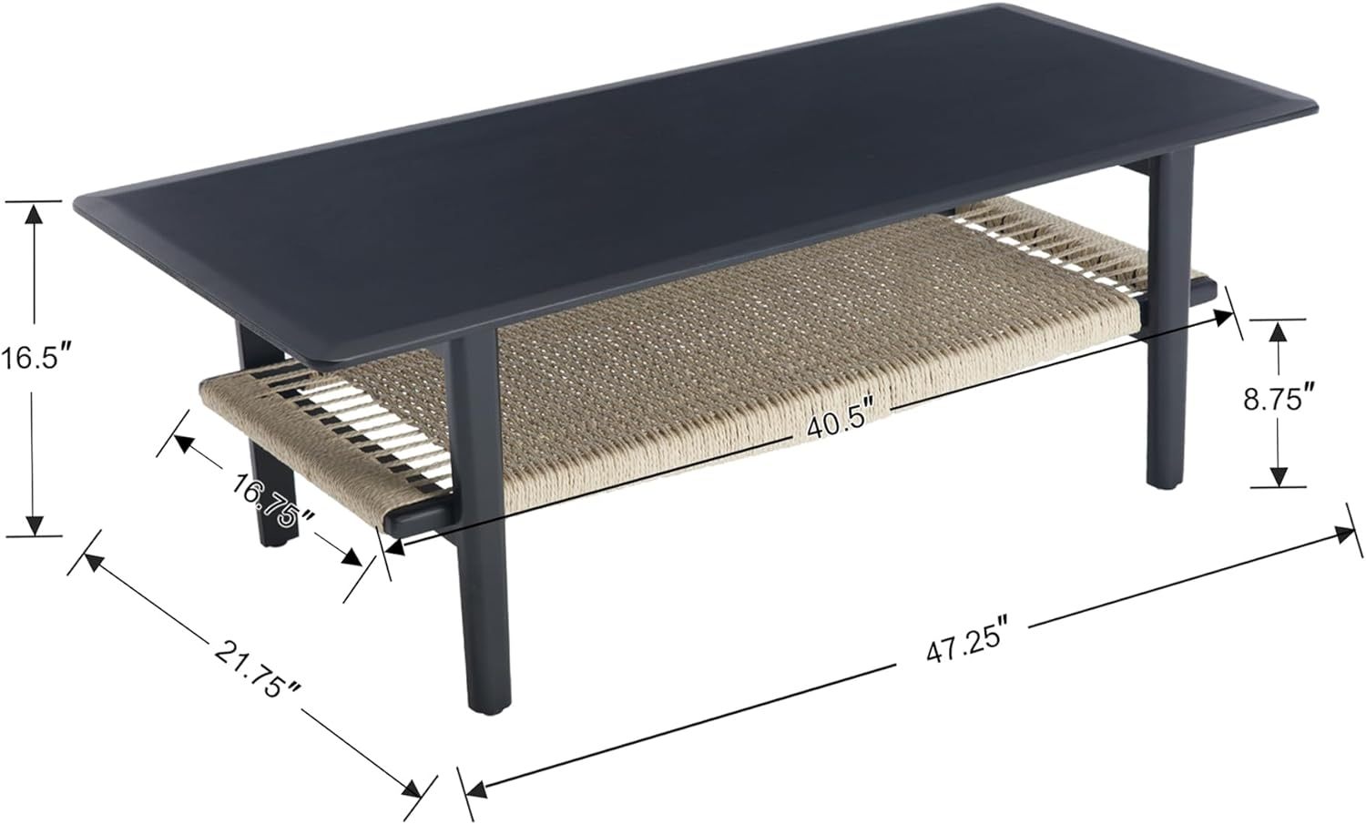 Black Coffee Table with Storage Shelf for Living Room Mid Century Sofa Tables