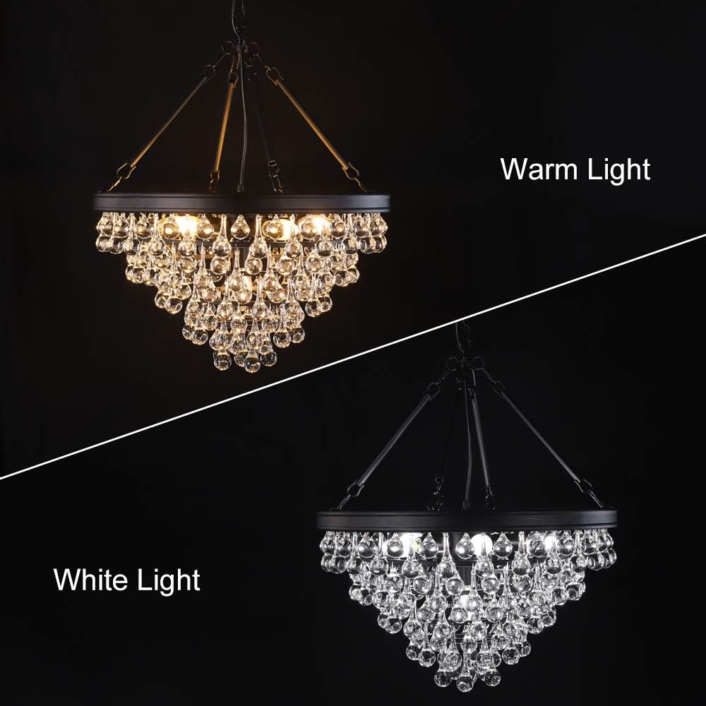 Modern Crystal Chandeliers, 6 Lights Black Chandeliers for Dining Room, Farmhouse Ceiling Light Fixture for Foyer, Bedroom, Living Room, Entryway, Kitchen Island, 20”Dia