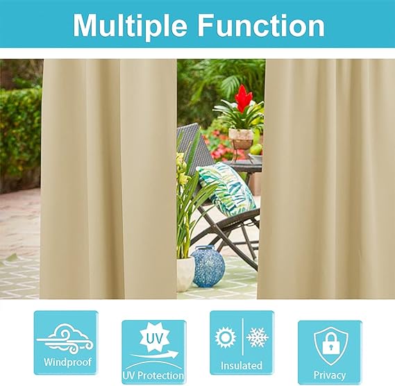 Patio Curtains Outdoor - Waterproof Heat UV Shade Privacy Blackout Curtains for Porch Gazebo Canopy Pergola Garage Sun Room Decor, 84 Width x 84 inch Length, 1 Panel, Biscotti Beige
