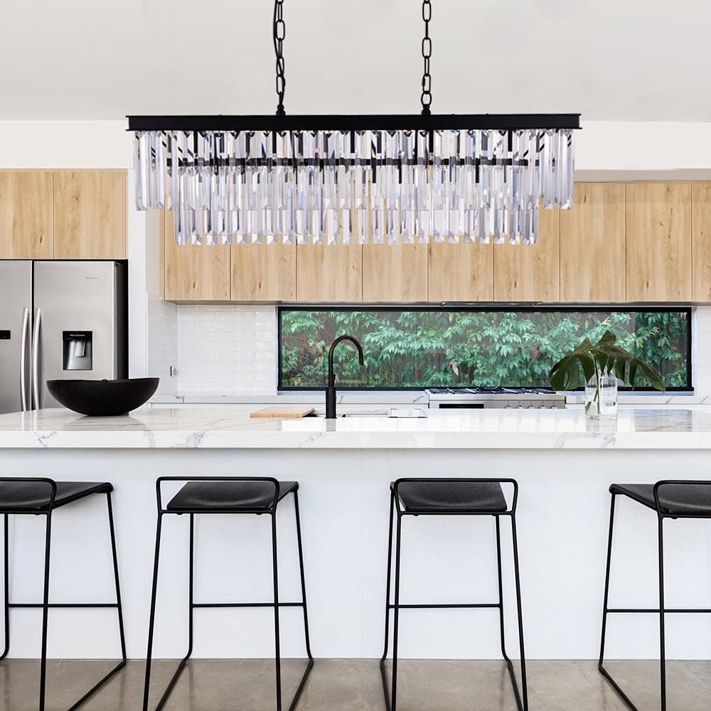 Black Crystal Chandelier, 9-Light Modern Farmhouse Chandeliers Dining Room Lighting Fixture