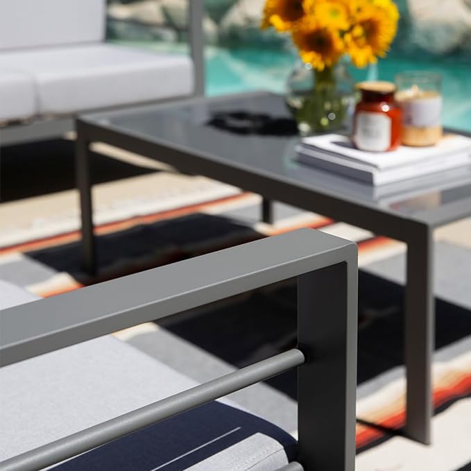 3-Seat Aluminum Patio Furniture Sofa, All-Weather Modern Outdoor 3-Seat Couch with Removable, Cushions (Gray)