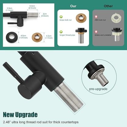 Matte Black Cold Water Only Kitchen Faucet Single Handle 1 Hole Deck Mount 360 Degree Swivel Spout High Arc SUS304 Stainless Steel Sink Bar Tap Goose Neck with Hose(Drain Not Included)