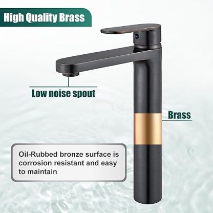 Oil Rubbed Bronze Vessel Sink Bathroom Tall Faucet One Hole Single Handle Basin Mixer Tap Lavatory Vanity Brass Pop Up Drain Included Deck Mount Modern Tall Bathroom Faucet