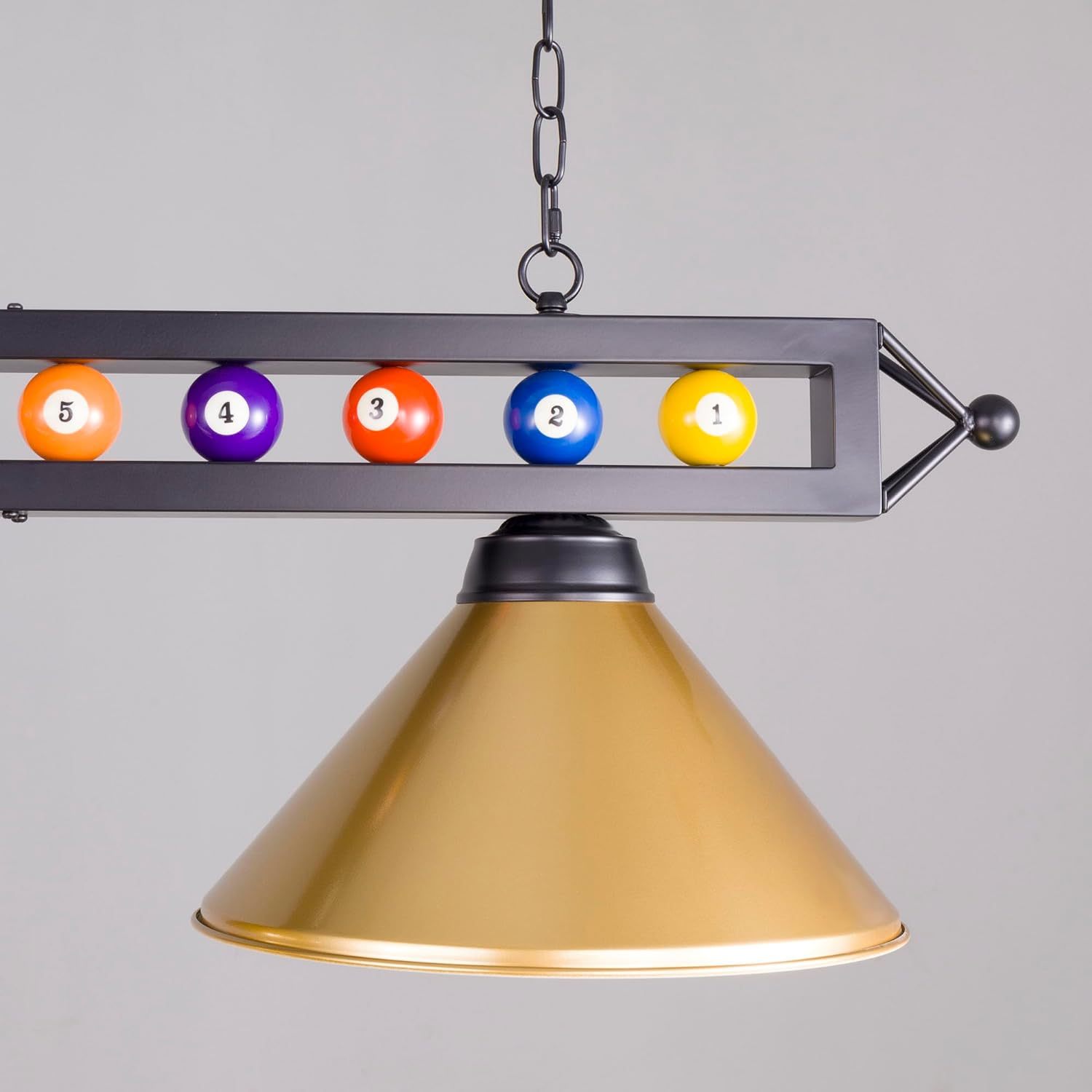 Pool Table Light,59”Billiards Lights for 7' 8' 9' Table, Hanging Over Pool Table Light with Gold Shade and Billiard Ball Decor