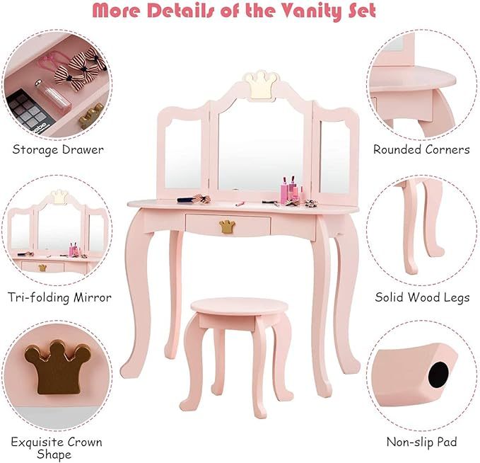Crown Themed Toddler Dressing Makeup Table and Chair Set