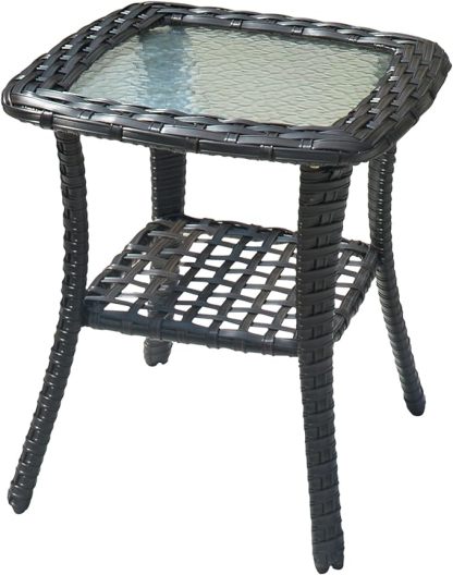 Patio Coffee Table Outdoor Rattan Wicker Side Table with Glass Top