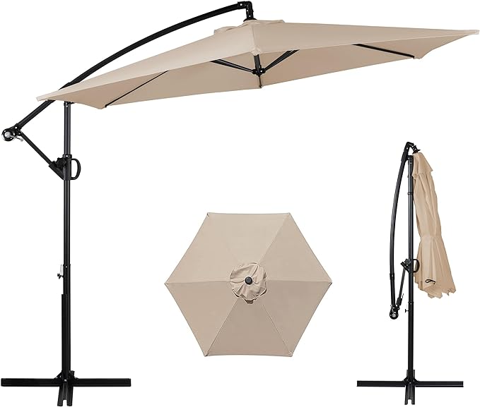 Patio Offset Umbrella with Easy Tilt Adjustment,Crank and Cross Base