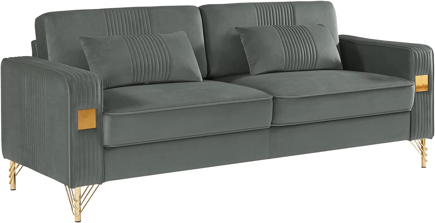 79”W Velvet Small Sofa Couch, Modern Oversized Loveseat with 2 Matching Pillows