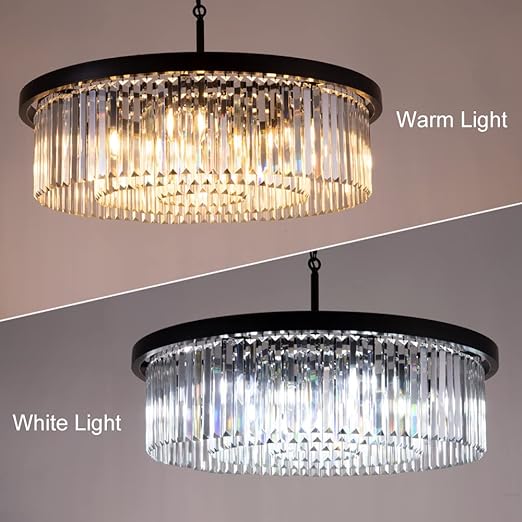 Crystal Chandeliers,9 Lights Large Black Light Fixture,3 Tiers Modern Farmhouse Chandelier for Dining Room,Round Ceiling Light Fixture for Living Room,Kitchen,Bedroom,Foyer, Entryway,W-33.46”