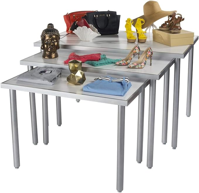 White Nesting Tables for Retail, Steel, MDF, Melamine Build – White