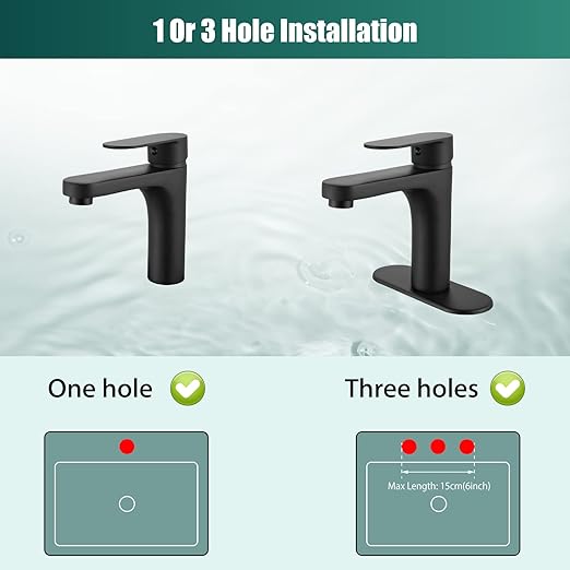Matte Black Single Hole Bathroom Faucet,1 Handle Brass Bathroom Sink Faucets Basin Mixer Tap Deck Mount Lavatory Vanity Restroom Faucet Deck Plate Pop Up Drain Included
