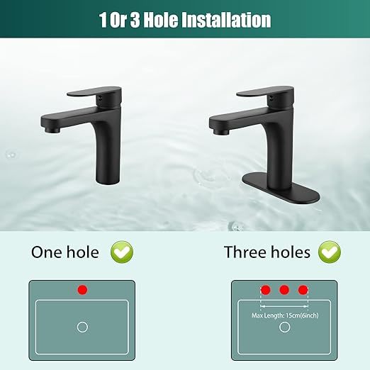 Matte Black Single Hole Bathroom Faucet,1 Handle Brass Bathroom Sink Faucets Basin Mixer Tap Deck Mount Lavatory Vanity Restroom Faucet Deck Plate Pop Up Drain Included