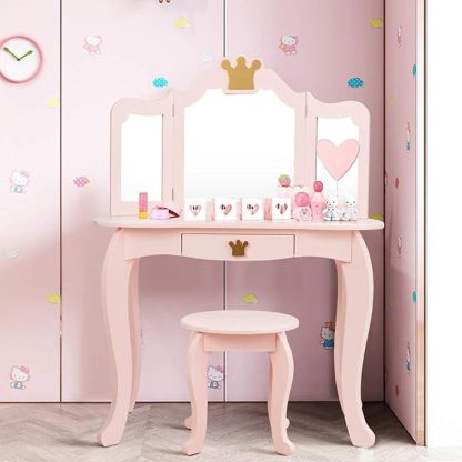 Crown Themed Toddler Dressing Makeup Table and Chair Set