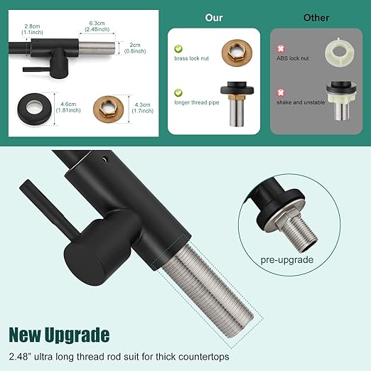 Matte Black Cold Water Only Kitchen Faucet SUS304 Sink Faucets High Arc Gooseneck 360 Degree Rotation Spout Basin Tap with Longer Thread Pipe