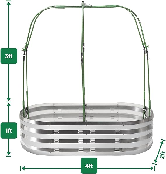 Raised Garden Bed with Greenhouse Frame and 3 Covers, Galvanized Metal Oval Planter Box for Outdoor Gardening, Tall Garden Box with Large Planting Space