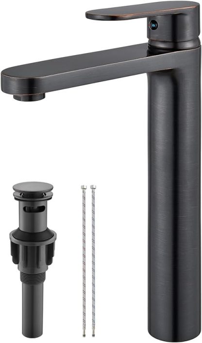 Oil Rubbed Bronze Vessel Sink Bathroom Tall Faucet One Hole Single Handle Basin Mixer Tap Lavatory Vanity Brass Pop Up Drain Included Deck Mount Modern Tall Bathroom Faucet