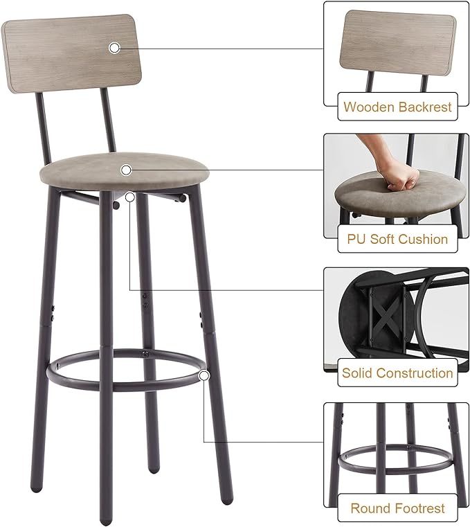 Bar Table and Chairs Set for 4, 5-Piece Rectangle Pub Bistro Table