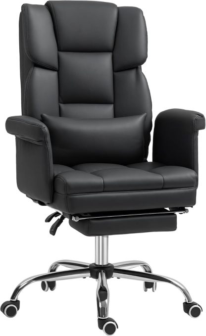 Executive Office Chair with Footrest and Lumbar Support, PU Leather Ergonomic Office Desk Chair, Reclining and Swivel Chair