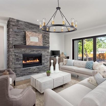 Farmhouse Chandelier,12 Lights Black Wagon Wheel Large Chandelier for Kitchen Island,Hanging Modern Farmhouse Pendant Light