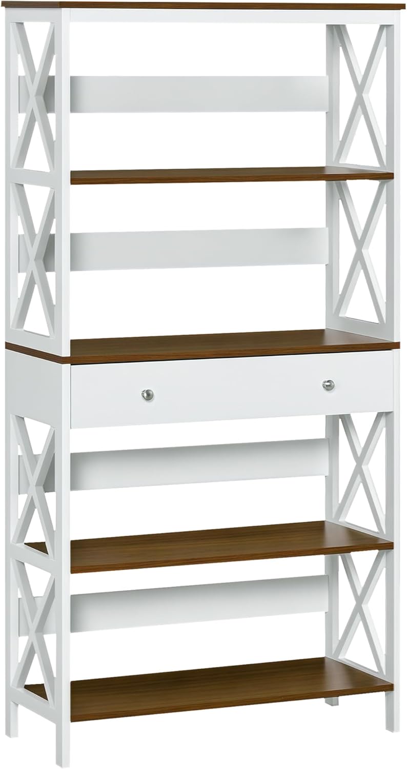 4-Tier Shelving Bookcase Storage Cupboard with Pull Out Drawer