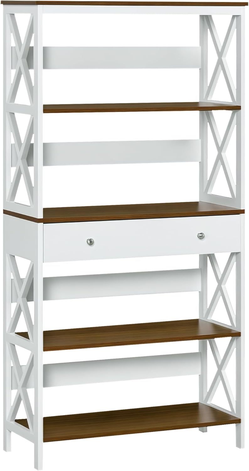 4-Tier Shelving Bookcase Storage Cupboard with Pull Out Drawer