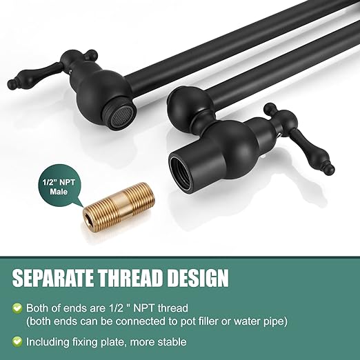 Pot Filler Kitchen Matte Black Dual Handles Wall Mount SUS304 Stainless Steel Single Hole 360 Degrees Rotation Commmercial Faucet Double Joints Modern Strechable Folding Arm Heyalan