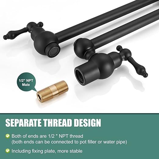 Pot Filler Kitchen Matte Black Dual Handles Wall Mount SUS304 Stainless Steel Single Hole 360 Degrees Rotation Commmercial Faucet Double Joints Modern Strechable Folding Arm Heyalan