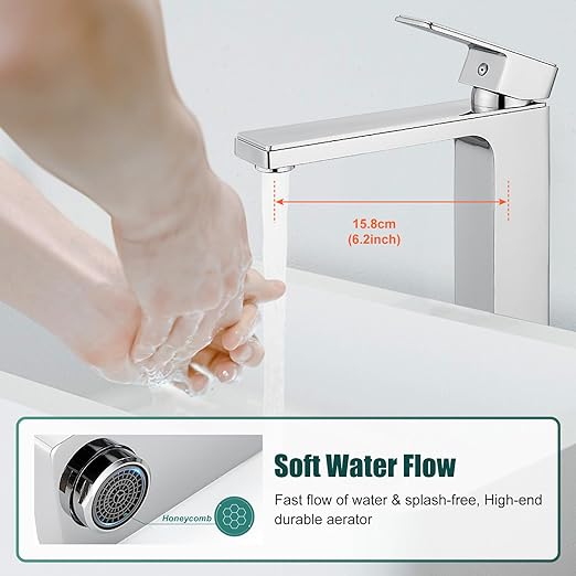 Vessel Sink Faucet Bathroom Sink Faucet Tall Body Vessel Bowl Tap Single-Hole Deck Mount Lavatory Vanity Mixer Bar Tap Tall Spout Brass Tall Bathroom Faucet,Polished Chrome,with Drain