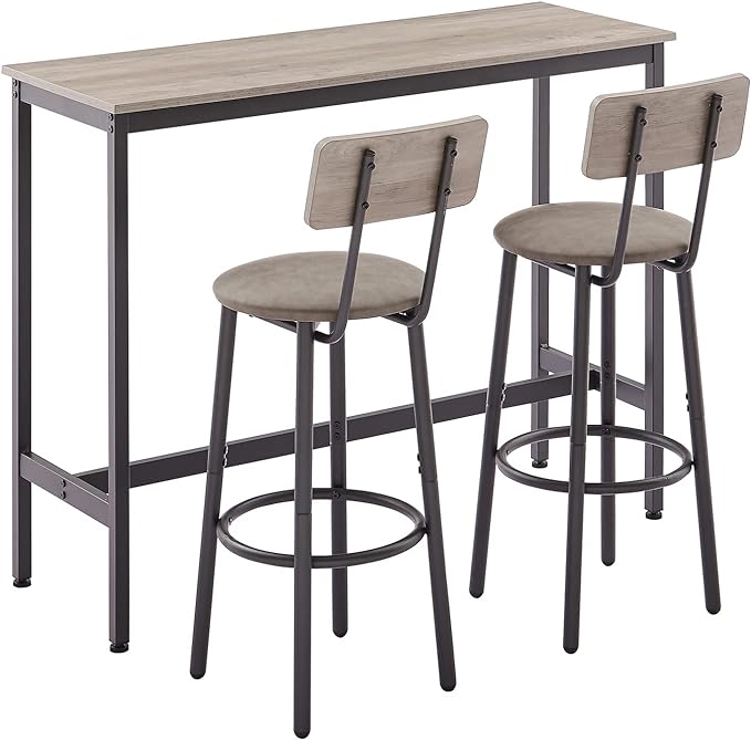 Bar Table and Chairs Set for 2, 3-Piece Small Rectangle Pub Bistro Table and PU Upholstered Stools with Backrest