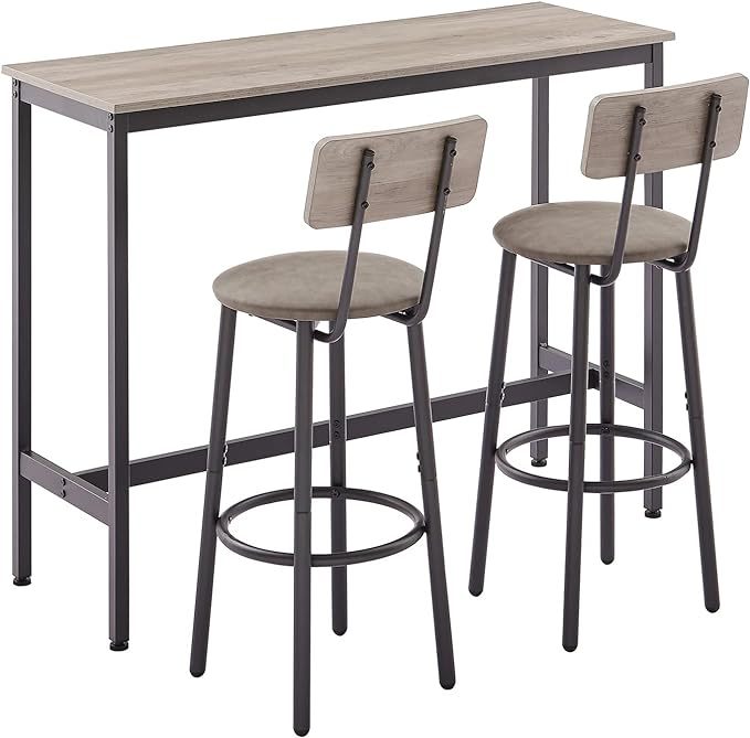 Bar Table and Chairs Set for 2, 3-Piece Small Rectangle Pub Bistro Table and PU Upholstered Stools with Backrest