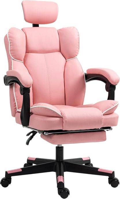Executive Office Chair, Overstuffed PU Leather Reclining Computer Chair with Foot Rest