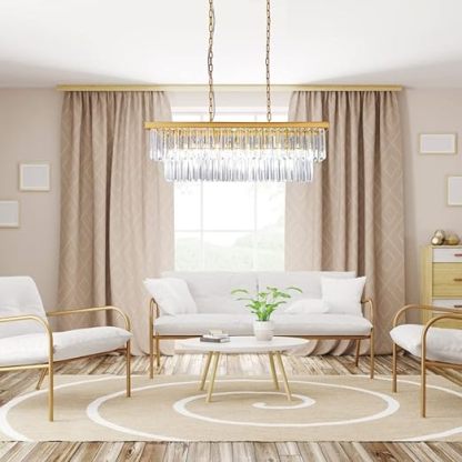 9-Light Crystal Chandelier 34.5 inch, Contemporary Modern Chandeliers Adjustable for Living Room