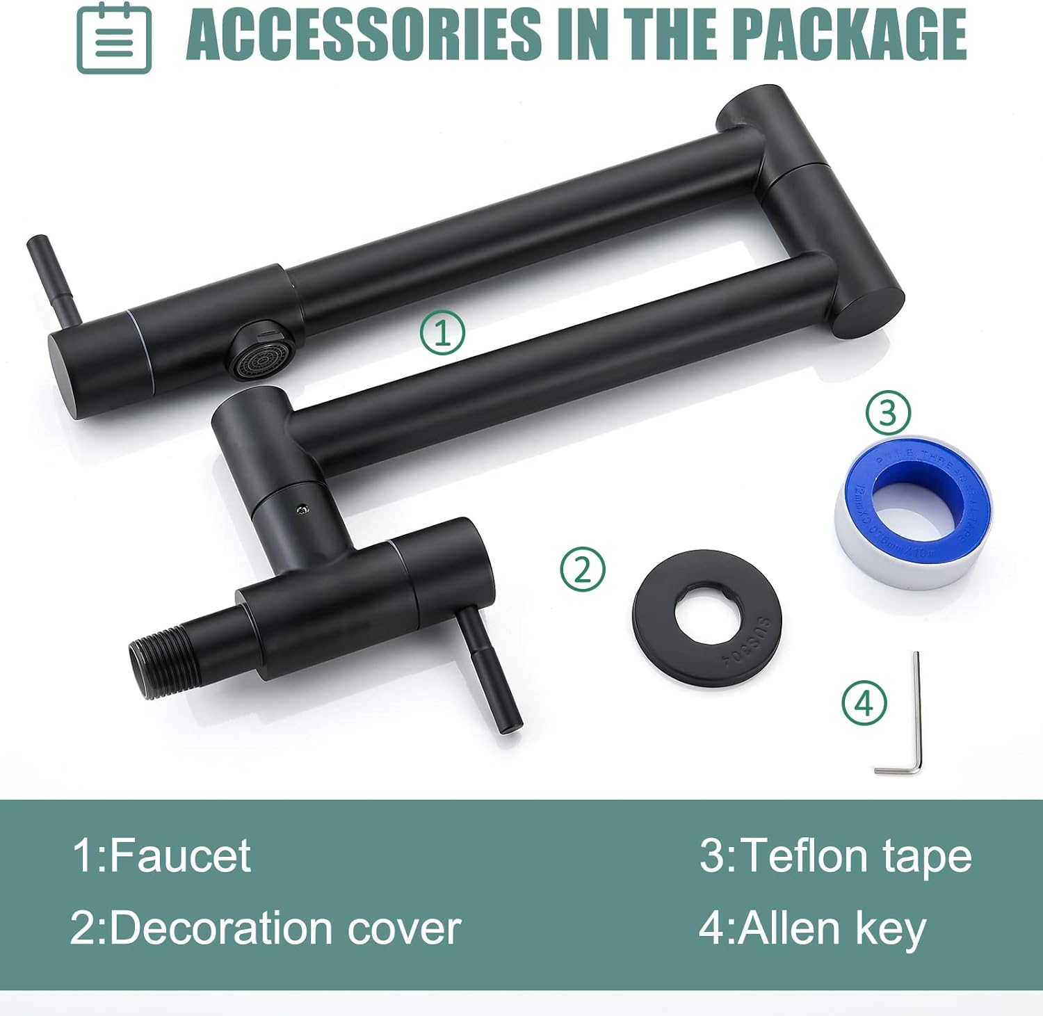 Matte Black Pot Filler 19 Inch Wall Mount Folding Stretchable Kitchen Restaurant Faucet Stainless Steel Pot Filler with Double Joint Swing Arm Single Hole Two Handles Commercial NPT