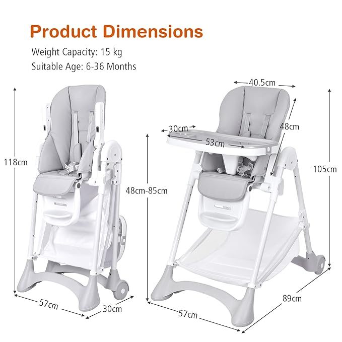 Foldable Highchair for Babies and Toddlers, Detachable Trays & PU Leather Seat Cushion