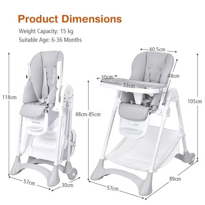 Foldable Highchair for Babies and Toddlers, Detachable Trays & PU Leather Seat Cushion