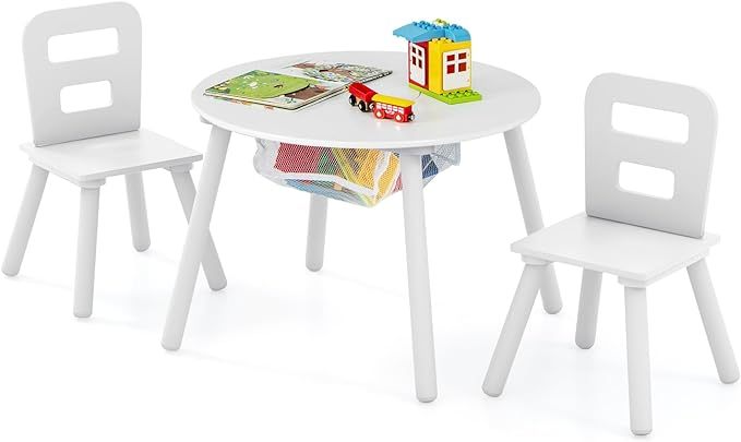 Kids Table and Chair Set, Wooden Children Activity Table and 2 Chairs