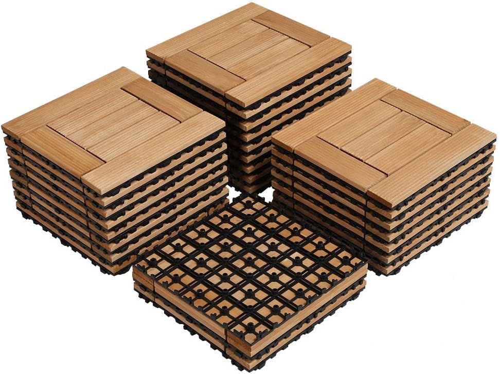 27PCS Natural Wood Deck Tiles