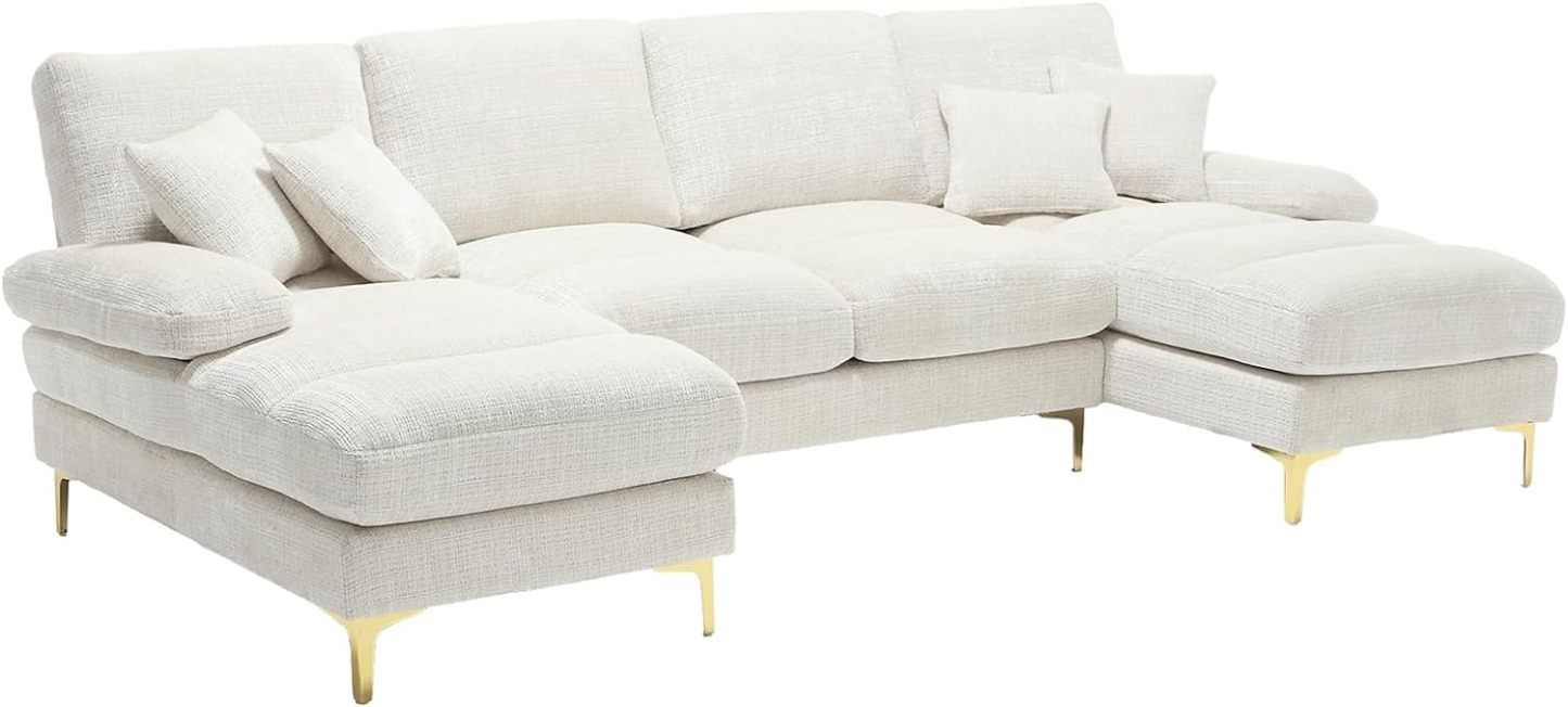 U-Shaped Sectional Sofa, Modern Chenille Tufted Overstuffed Comfy Cloud 4 Seater Couch