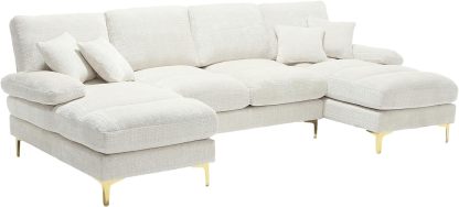 U-Shaped Sectional Sofa, Modern Chenille Tufted Overstuffed Comfy Cloud 4 Seater Couch
