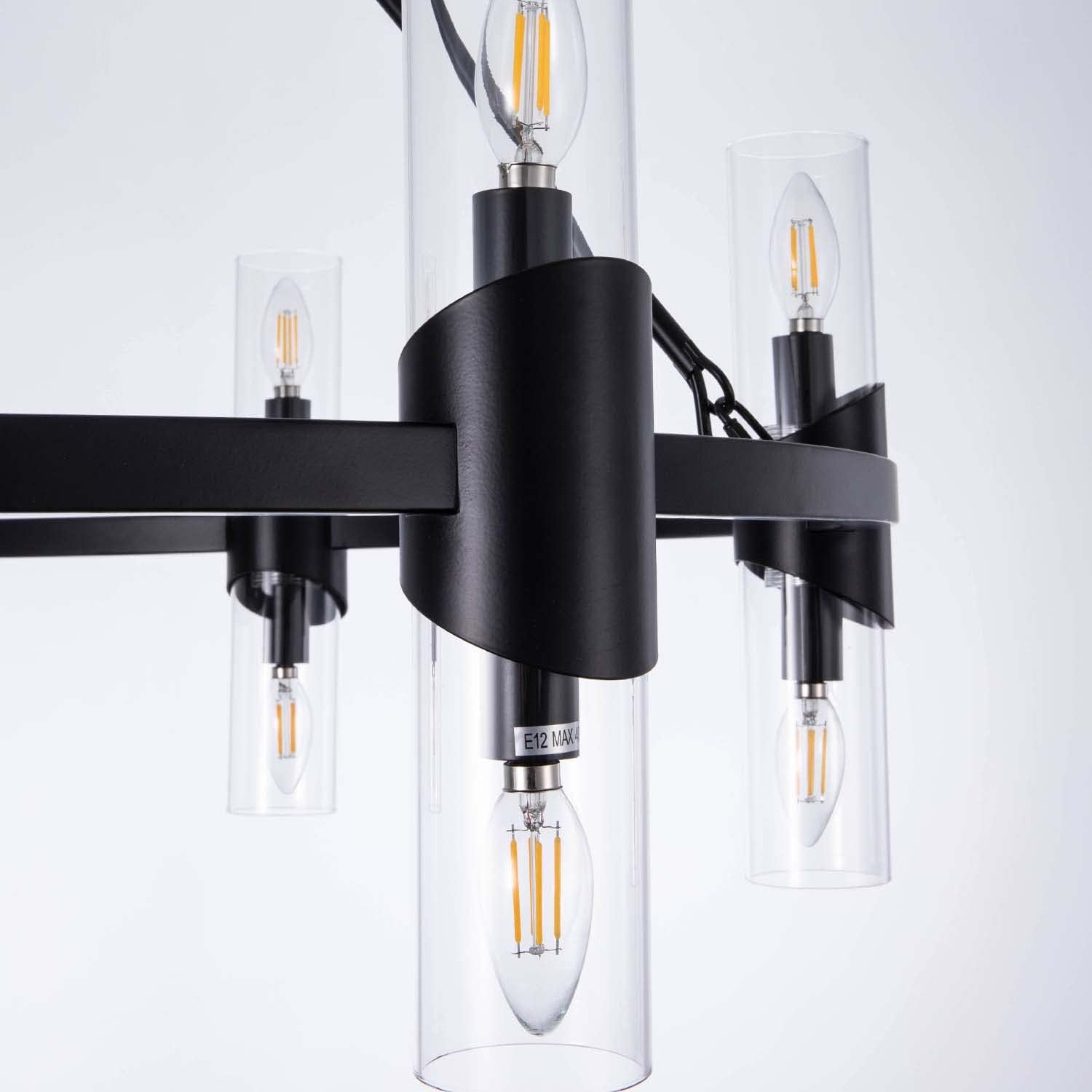 Black Farmhouse Chandelier 38 inch, 12 Lights Modern Wagon Wheel Chandeliers for Dining Room Entryway